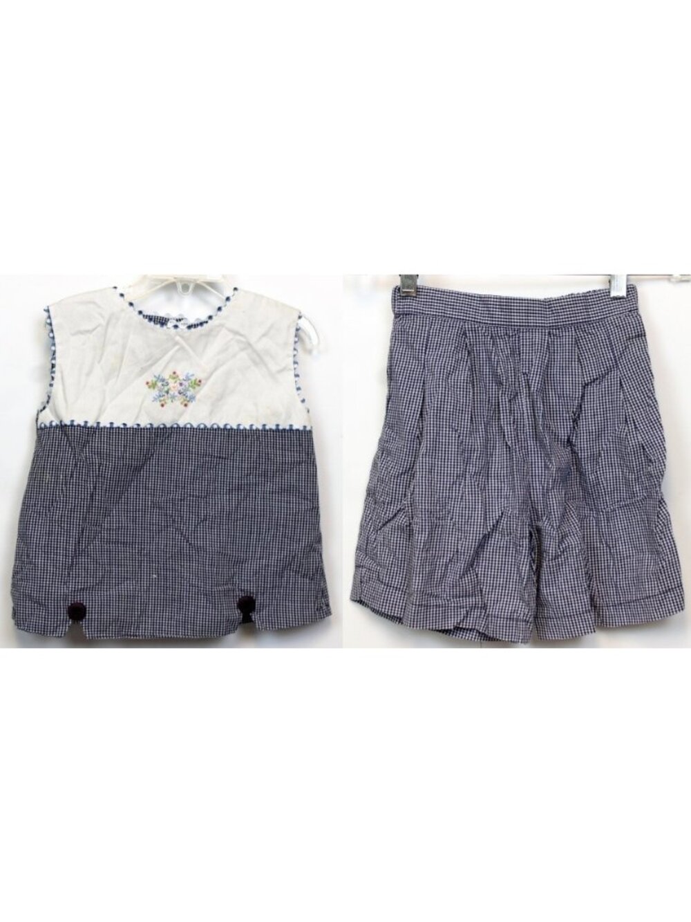 Sweet Angela 2pc Outfit sz 5Y Blue Gingham Shirt Shorts Spring Summer Flower